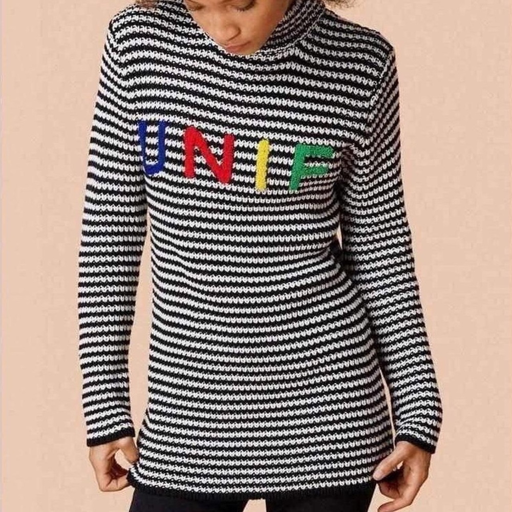 UNIF Urban Outfitters Black & White Striped Mock Neck Sweater